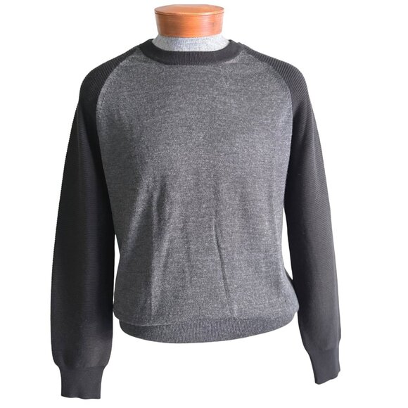 mens size XL Belstaff virgin wool black gray crew neck lightweight sweater (hole - Picture 2 of 10